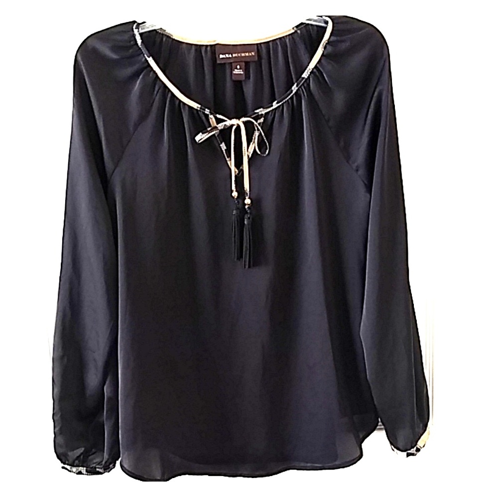 Black  Long Sleeve Sheer Blouse Size Small